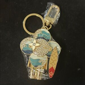 Gold and Blue Floral Keychain